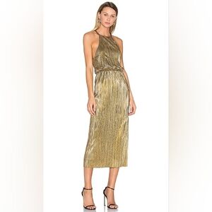 House of Harlow 1960 x Revolve Women’s Farrah Gold High Neck Pleated Midi Dress